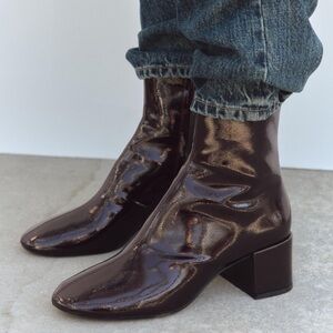 🍷🍁🍂ZARA FAUX PATENT LEATHER ROUND TOE ANKLE BOOTS